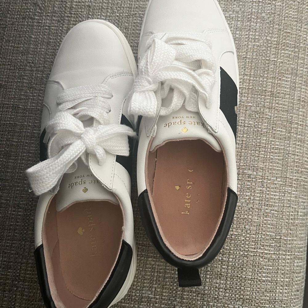 kate spade White Sneakers with Black Heel and Blush Insole